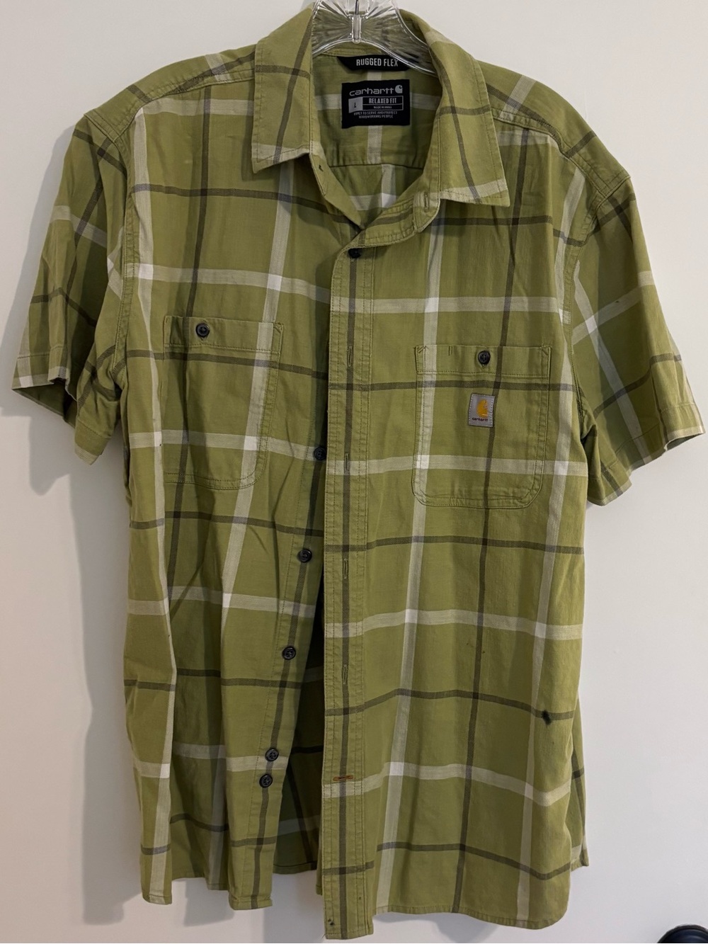 Carhartt Men’s Olive Plaid Short-Sleeve Button-Down Shirt